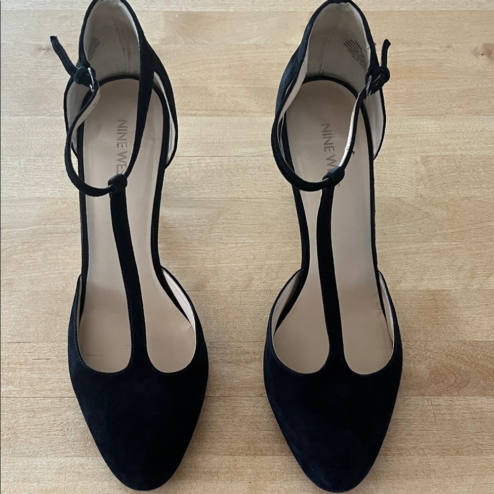 Nine West Black T-Strap Heels